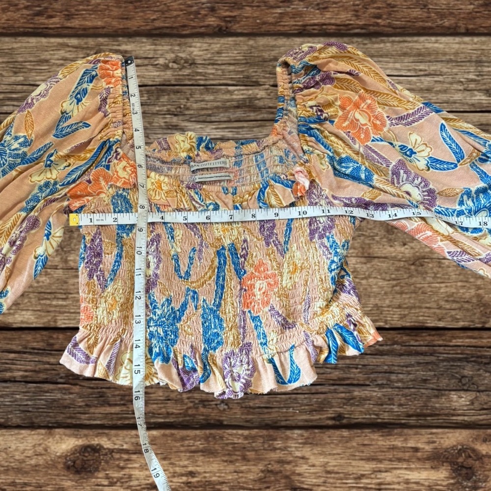 Urban Outfitters Floral Smocked Puff Sleeve Blouse Bohemian Cottagecore Festival - Picture 4 of 12
